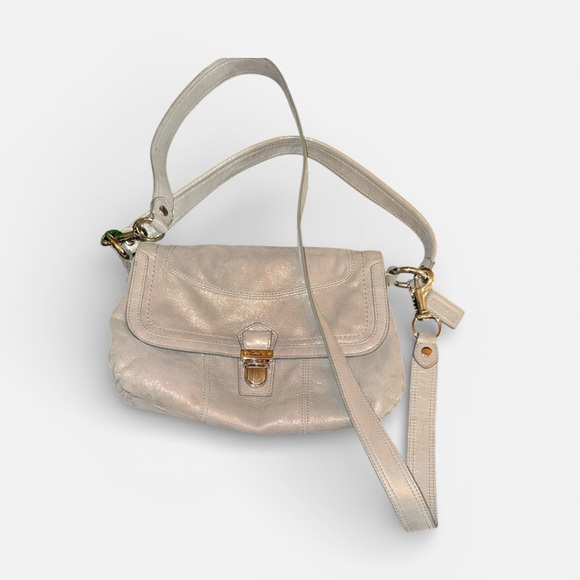 Coach Poppy Layla metallic leather shoulder bag in a shimmery gray/silver EUC - Picture 3 of 12